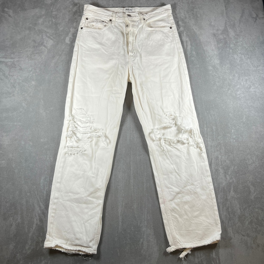 Agolde 90s Jean White Distressed Straight Leg Denim A069F-1183 Size 28